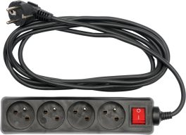 Prelungitor electric 4 prize cu întrerupător negru 1,5 m (cod: 72630)