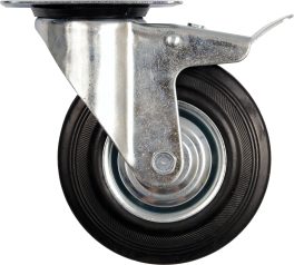 Roată pivotantă cu opritor din cauciuc negru 125 x 34 x 155 mm (cod: 87323)
