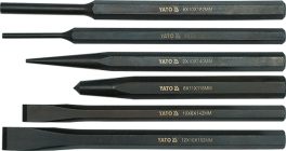 Set 6 dălți și punctatoare CrV, Dimensiune punctatoare: 2x140 mm, 3x152 mm, 6x152 mm, 8x115 mm; Dimensiune dălți: 10x142 mm, 12x152 mm;    (cod: YT-4712) (cod: YT-4712)